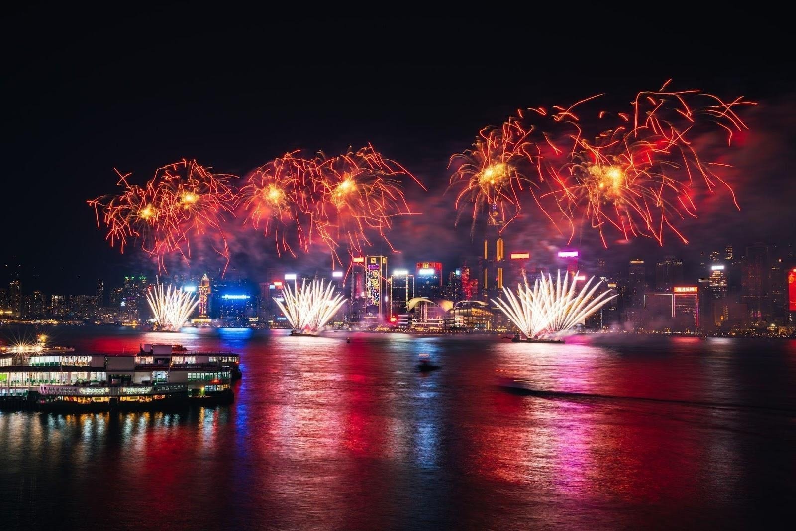 The Iconic Fireworks Display Over Victoria Harbour The Iconic Fireworks Display Over Victoria Harbour