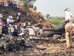 Wreckage of the Lear Jet 45 aircraft that crashed in Baramati, Pune on Wednesday. Maharashtra Deputy Chief Minister Ajit Pawar and five people on board died in the crash.