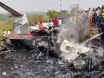 Firefighters at the site after an aircraft carrying Maharashtra Deputy CM Ajit Pawar crashed during landing, at Baramati in Pune district on Wednesday, 28 January 2026.