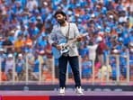 Arijit Singh during a special performance before the ICC Men's Cricket World Cup 2023 match between India and Pakistan, at Narendra Modi Stadium, in Ahmedabad. (PTI Photo/Manvender Vashist Lav)