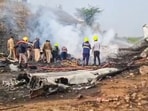 Rescue work underway after an aircraft carrying Maharashtra Deputy Chief Minister Ajit Pawar crashed during landing, at Baramati in Pune district, in Maharashtra.