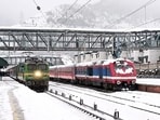 Special train operated for tourists as heavy snowfall in Banihal blocks the Jammu-Srinagar National Highway, in Ramban on Tuesday. (ANI Video Grab) Special train operated for tourists as heavy snowfall in Banihal blocks the Jammu-Srinagar National Highway, in Ramban on Tuesday. (ANI Video Grab)