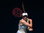 Kazakhstan's Elena Rybakina in action during her quarter final match against Poland's Iga Swiatek