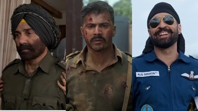 Border 2 box office collection day 6: Sunny Deol, Varun Dhawan and Diljit Dosanjh in a still from the film. Border 2 box office collection day 6: Sunny Deol, Varun Dhawan and Diljit Dosanjh in a still from the film.