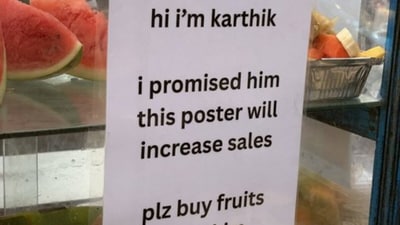 Ashwin Kumar Uppala, a lead developer at Devfolio, shared a picture of this unusual poster on X. (@ashwinexe/X) Ashwin Kumar Uppala, a lead developer at Devfolio, shared a picture of this unusual poster on X. (@ashwinexe/X)