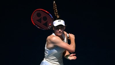 Kazakhstan's Elena Rybakina in action during her quarter final match against Poland's Iga Swiatek (REUTERS)
