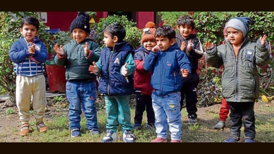 Tiny tots at a playway school in Ludhiana on Wednesday. (Manish/HT) Tiny tots at a playway school in Ludhiana on Wednesday. (Manish/HT)