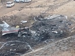 Charred remains of the charter plane at the crash site in which Maharashtra deputy chief minister Ajit Pawar and four others lost their lives, in Baramati on Thursday.