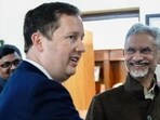 External affairs minister S Jaishankar meets US ambassador to India Sergio Gor in New Delhi on Thursday. (@DrSJaishankar X)