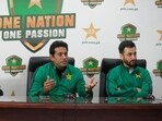 Pakistan in T20 World Cup 2026, LIVE Updates: PCB director Aaqib Javed, flanked by coach Mike Hesson and T20I captain Salman Ali Agha.