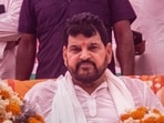 File image of former BJP MP Brij Bhushan Sharan Singh at an event where a clash erupted, in Gonda, Saturday. (PTI)