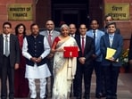 Nirmala Sitharaman with her finance ministry colleagues ahead of Union Budget 2025 on 1 February 2025.