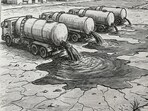 HT found tankers releasing domestic wastewater near Elan Mercado Mall, with runoff flowing into agricultural fields and nearby localities. (HT)