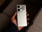 Realme P4 Power 5G in the Trans Silver colourway.(Shaurya Sharma - HT)