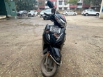 Police said both father and son were wearing helmets, but the impact crushed the rider’s helmet. The boy suffered bruises and cuts. (Parveen Kumar/HT)