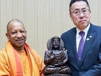 Uttar Pradesh chief minister Yogi Adityanath meets Junichi Ishidera, vice governor of Yamanashi Prefecture of Japan, in Lucknow on Wednesday. (@myogiadityanath X/ANI Photo)