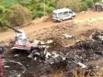 Wreckage of the chartered plane that crashed while carrying Maharashtra deputy CM Ajit Pawar and four others, near Baramati in Pune district on Wednesday