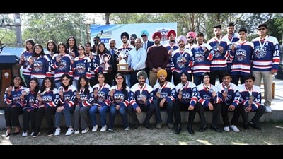 Also present on the occasion were Gurpreet Singh Bakshi, president of the Ice Hockey Association of India and Chandigarh, and director of sports, Saurabh Arora. (Keshav Singh/HT) Also present on the occasion were Gurpreet Singh Bakshi, president of the Ice Hockey Association of India and Chandigarh, and director of sports, Saurabh Arora. (Keshav Singh/HT)
