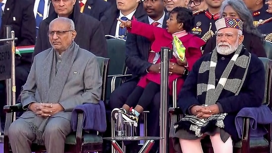 Vice President CP Radhakrishnan and Prime Minister Narendra Modi, during Beating Retreat ceremony at Delhi's Vijay Chowk(ANI)