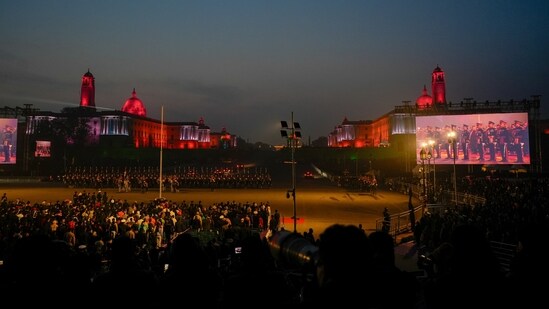 President's Bodyguard after the Beating Retreat ceremony at Vijay Chowk, in New Delhi.(PTI)
