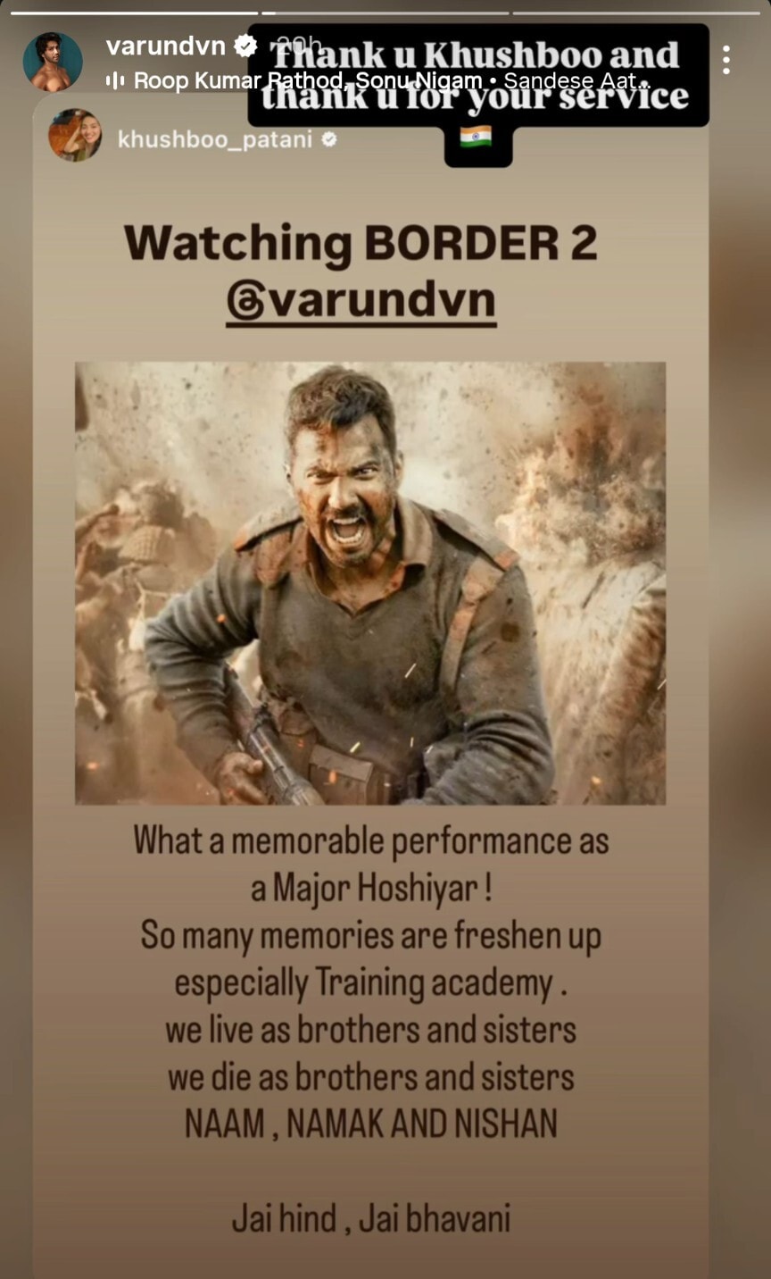 Khushboo Patani’s post for Varun Dhawan's Border 2 Khushboo Patani’s post for Varun Dhawan's Border 2