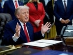 US President Donald Trump speaks during an announcement in the Oval Office of the White House in Washington, DC.