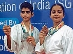 Naettik Sachdeva and Vanshika Yadav with their medals in Pune. (HT Photo)