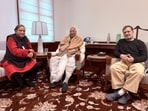 Leader of Opposition in the Lok Sabha Rahul Gandhi and Leader of Opposition in the Rajya Sabha and Congress President Mallikarjuin Kharge during a meeting with party leader Shashi Tharoor, in New Delhi. (@ShashiTharoor/X via PTI Photo) 