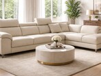 Smooth leatherette sofas anchor seating corners, lifting drawing rooms and bedrooms with warmth, comfort, and elevated home decor appeal indoors.(Ai generated)