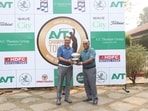 Sandeep Singh Sandhu (left) after winning the overall title at the Kolkata leg of the AVT Champions Tour, which concluded at the Tollygunge Club on Thursday. (HT Photo)