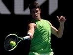 Spain's Carlos Alcaraz in action during his semi-final match against Germany's Alexander Zverev. 