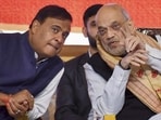 Union home minister Amit Shah with Assam chief minister Himanta Biswa Sarma. (PTI)