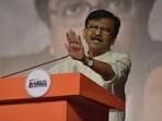 Shivsena (UBT) MP Sanjay Raut is seen addressing the gathering in Thane. ( Praful Gangurde / HT Photo)