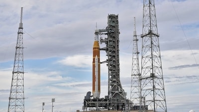FILE - NASA's new rocket Artemis II sits on Kennedy Space Center's Launch Pad 39-B Thursday, Jan. 22, 2026, in Cape Canaveral, Fla. (AP Photo/Chris O'Meara, File) (AP)