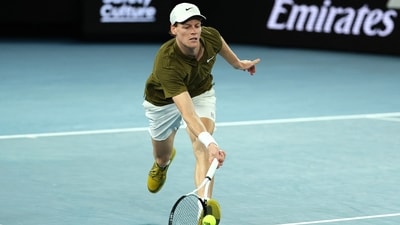 In the third set, Sinner had three break points at 5-4 and clinched it on the second one. (AFP) In the third set, Sinner had three break points at 5-4 and clinched it on the second one. (AFP)
