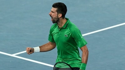 Novak Djokovic defeated defending champion Jannik Sinner in the Australian Open semifinals, sealing a 3-6, 6-3, 4-6, 6-4, 6-4 victory. (AFP) Novak Djokovic defeated defending champion Jannik Sinner in the Australian Open semifinals, sealing a 3-6, 6-3, 4-6, 6-4, 6-4 victory. (AFP)