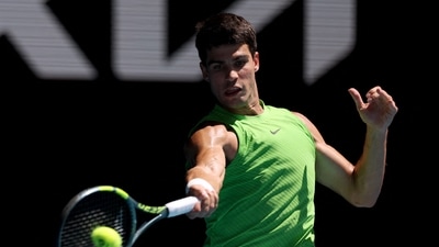 Spain's Carlos Alcaraz in action during his semi-final match against Germany's Alexander Zverev. (REUTERS)
