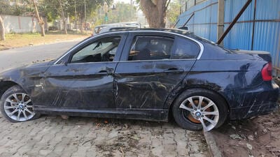 The BMW involved in the accident that took place at the Sector 88/89 road intersection in Mohali on the night of January 25. (HT Photo)