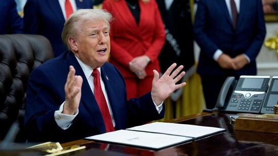 US President Donald Trump speaks during an announcement in the Oval Office of the White House in Washington, DC. (Bloomberg)