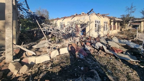A damaged building seen at the hospital that was allegedly hit by a military air strike in Mrauk-U township in Rakhine state, Myanmar, on December 11. (AP File Photo)