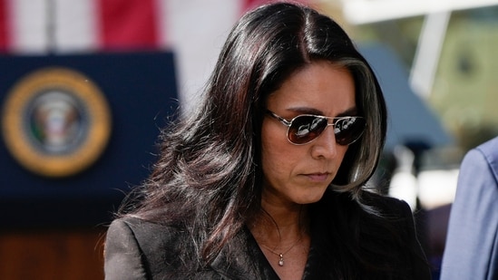 Gabbard appeared outside the Fulton County elections office near Atlanta as federal agents executed a search warrant to seize ballots and election-related records from the 2020 election. (AP)