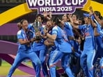 **EDS, YEARENDERS 2025: WOMEN IN SPORTS** Navi Mumbai: India’s players celebrates with the trophy during the presentation ceremony after winning the ICC Women's World Cup 2025, at the DY Patil Stadium, in Navi Mumbai, early Monday, Nov. 3, 2025. (PTI Photo/Kunal Patil) (PTI11_03_2025_000083A)(PTI12_25_2025_000120A) (PTI)