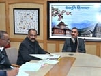 Chief minister Sukhvinder Singh Sukhu presided over the meeting with Rural Development and Panchayati Raj department, Shimla on Saturday. (HT)