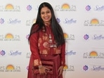 Grammy nominee Charu Suri wears a gown by Shruti Sancheti at a Music, Meditation and Chai concert she gave in Los Angeles yesterday which brought together several global acclaimed artists together(Credit: Vedang Bhatt)