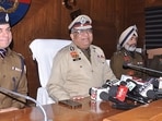 Haryana DGP Ajay Singhal addressing a press conference in Rohtak on Friday. (Manoj Dhaka/HindustanTimes)
