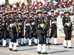 Indian Navy contingent marches at Kartavya Path during the 77th Republic Day parade. (DPR PMO)
