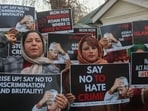 PDP supporters hold placards and raise slogans during a protest in Srinagar against the assault of a Kashmiri shawl seller in Dehradun on Saturday. (Syed Waseem Andrabi) PDP supporters hold placards and raise slogans during a protest in Srinagar against the assault of a Kashmiri shawl seller in Dehradun on Saturday. (Syed Waseem Andrabi)
