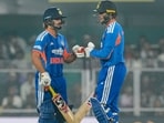 India's Ishan Kishan and Abhishek Sharma in action.