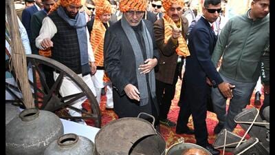 Vice President CP Radhakrishnan along with Haryana CM Nayab Singh Saini during the mela’s inauguration. (Subhash Sharma/Hindustan Times) Vice President CP Radhakrishnan along with Haryana CM Nayab Singh Saini during the mela’s inauguration. (Subhash Sharma/Hindustan Times)
