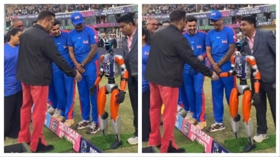 Salman Khan tried to shake hands with a robot during a recent event. Salman Khan tried to shake hands with a robot during a recent event.